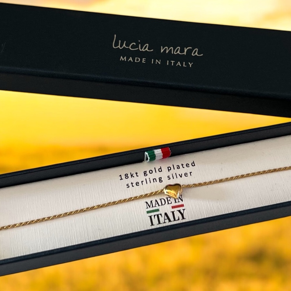 New Lucia mara 18K gold Plated Sterling Silver Made In Italy Heart Bracelet